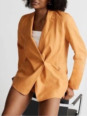 EUC Madewell Double Breasted Crossover Linen Blazer in Ochre Fresco Oversized